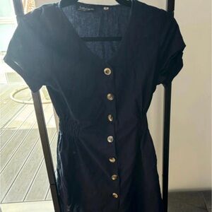 V-Neck Button-up Dress Navy Size Small